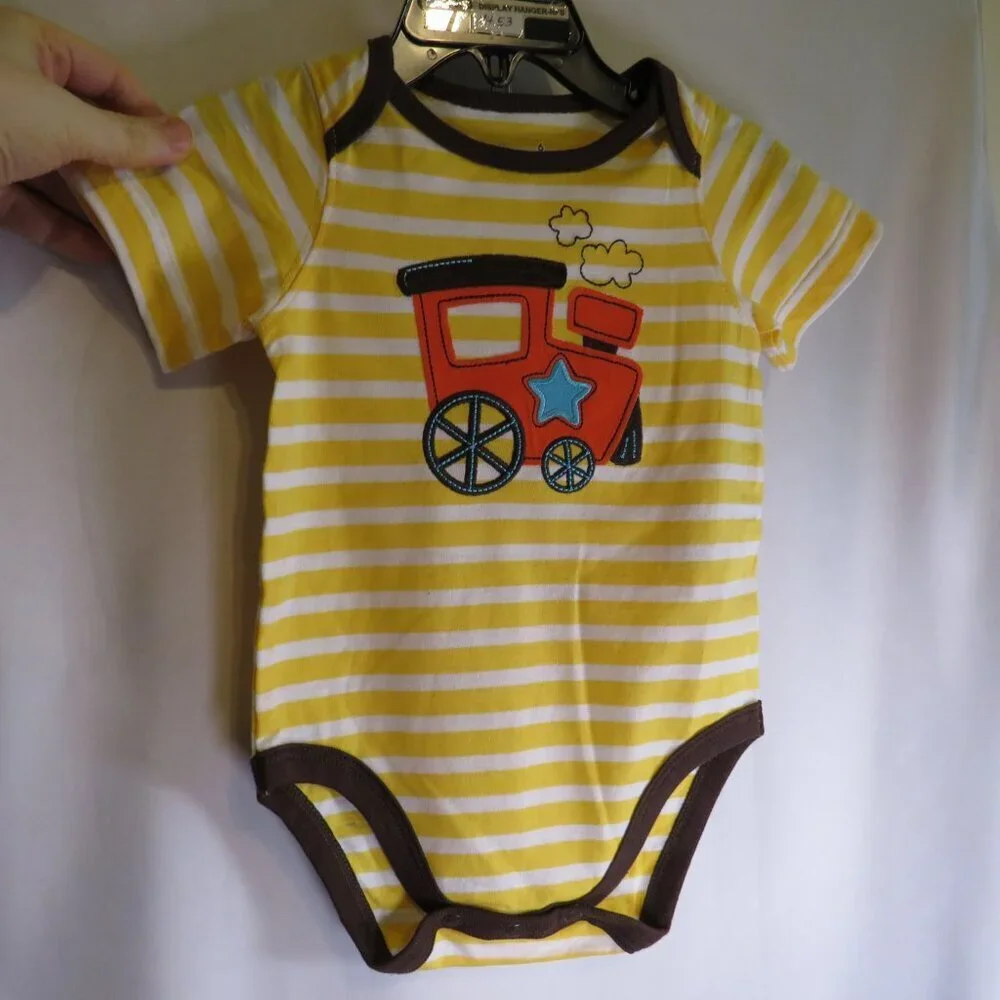 Baby Train Bodysuit Embroidered & Brown Shorts 6mts Jumping Beans 100% cotton